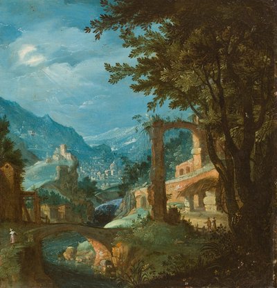Landschaft mit Brücke von Gillis van Valckenborch